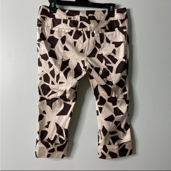Diane von Furstenberg Cropped Silk Blend Printed Brown Pants - Picture 5 of 5